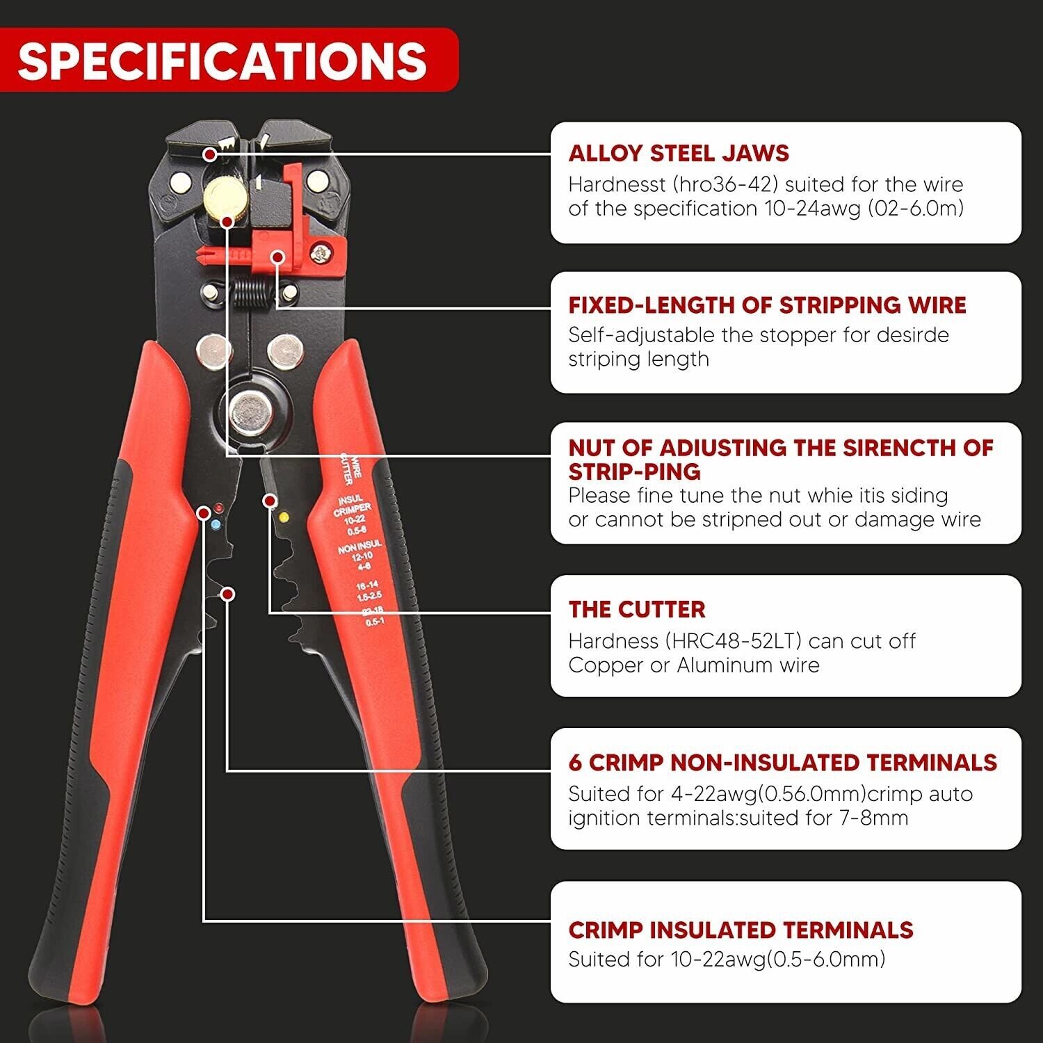 Wire Stripping Tool, Self-adjusting 8-Inch Automatic Wire Stripper/Cutting Plier