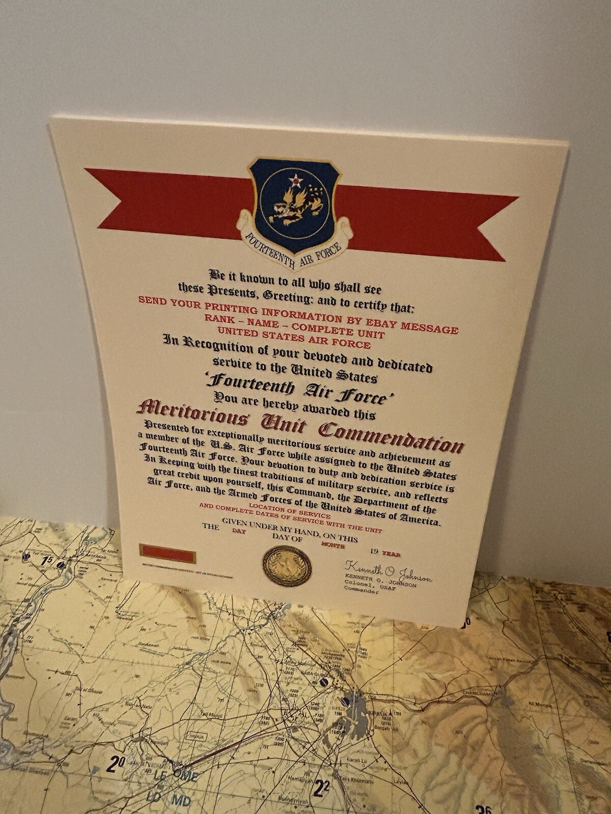 U.S. AIR FORCE / 14TH AIR FORCE - MERITORIOUS UNIT COMMENDATION CERTIFICATE