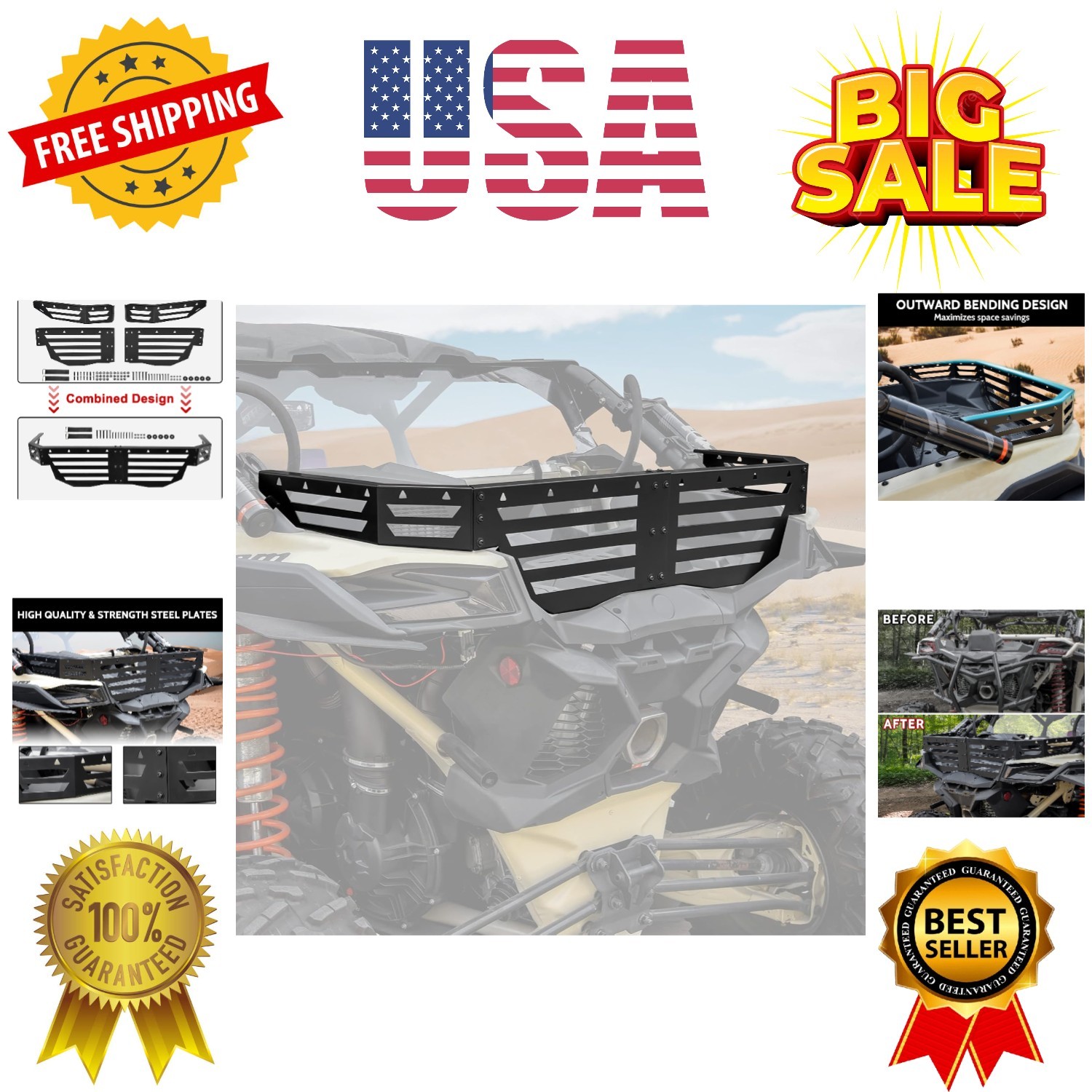 Rear Cargo Bed Extender Tailgate for Can-Am Maverick X3, Heavy Duty Steel Rea...