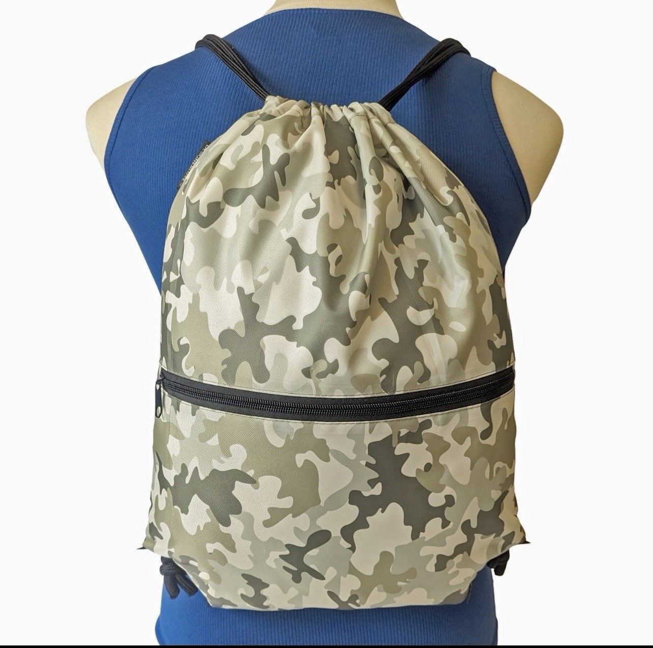 Camo Drawstring Backpack Gym Bag Water Resistant Sackpack w/Zipper Pocket NWOT