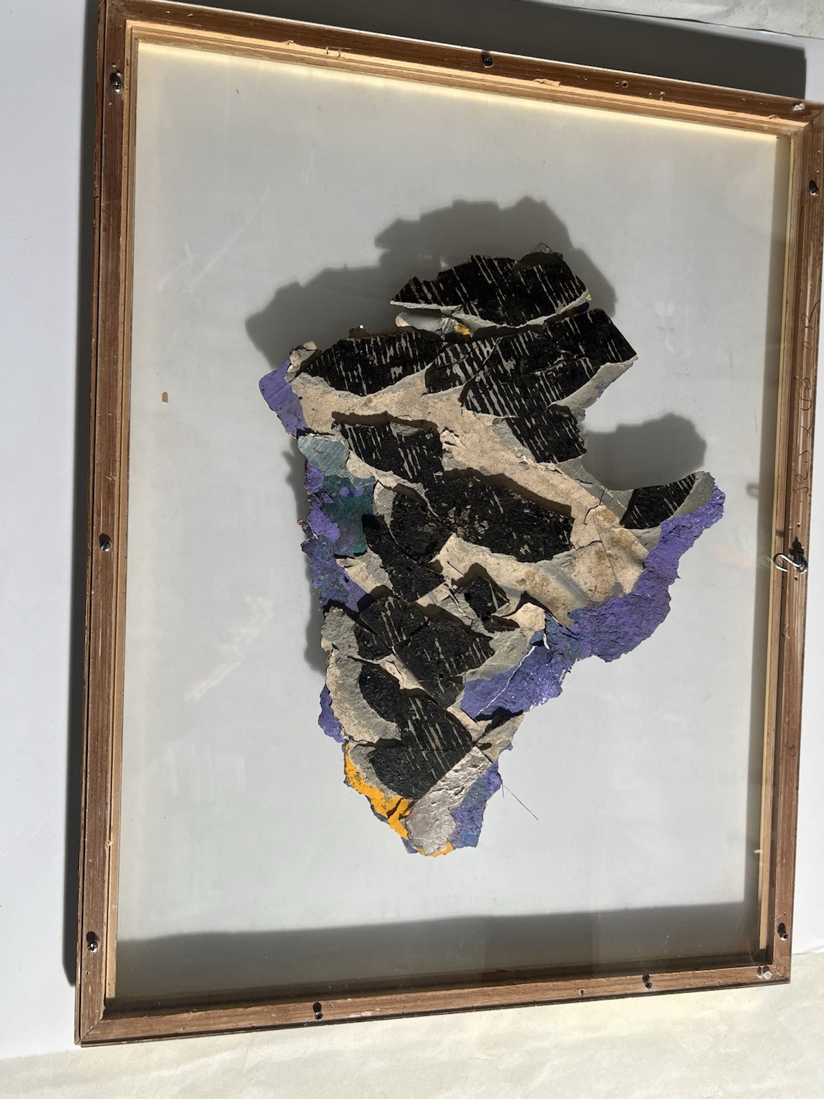 Abstract Mixed Media Framed Art Paint Scrap Shadow Box Gold Frame 22x18