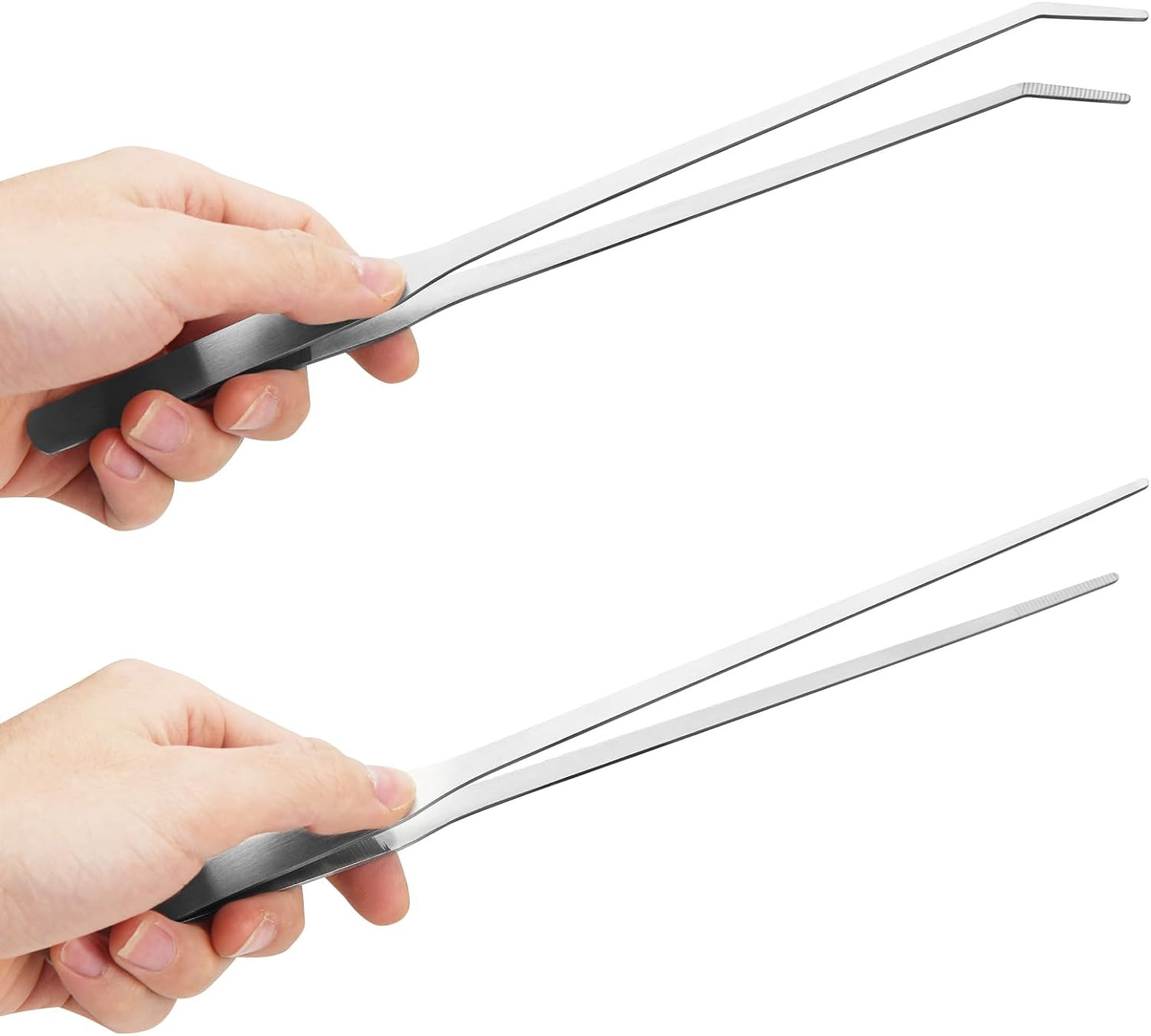 2PCS Long Aquarium Tweezers - 10.6 Straight and Curved Reptile Feeding tongs S