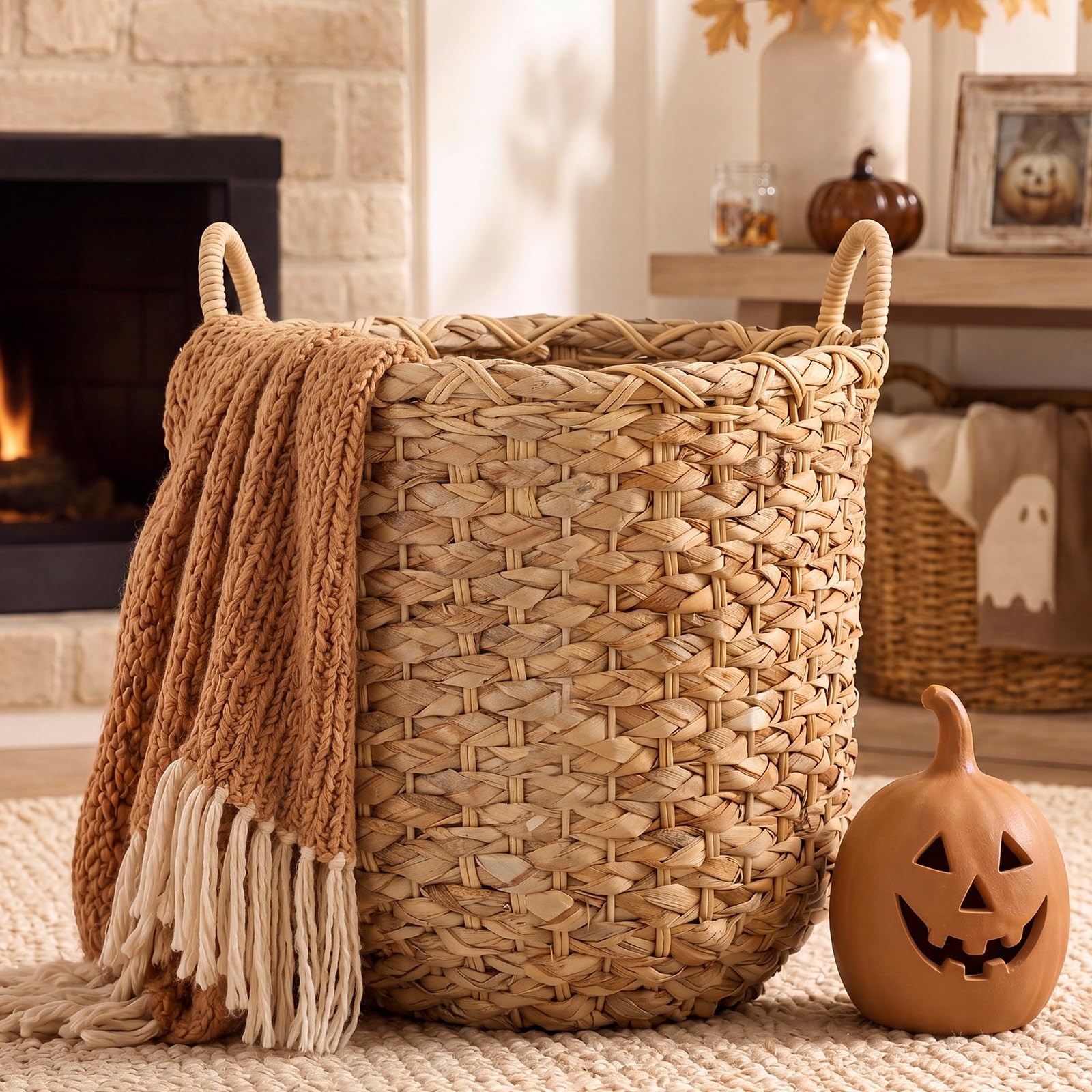1 Pcs Water Hyacinth Wicker Storage Basket 14 x 12 Inch