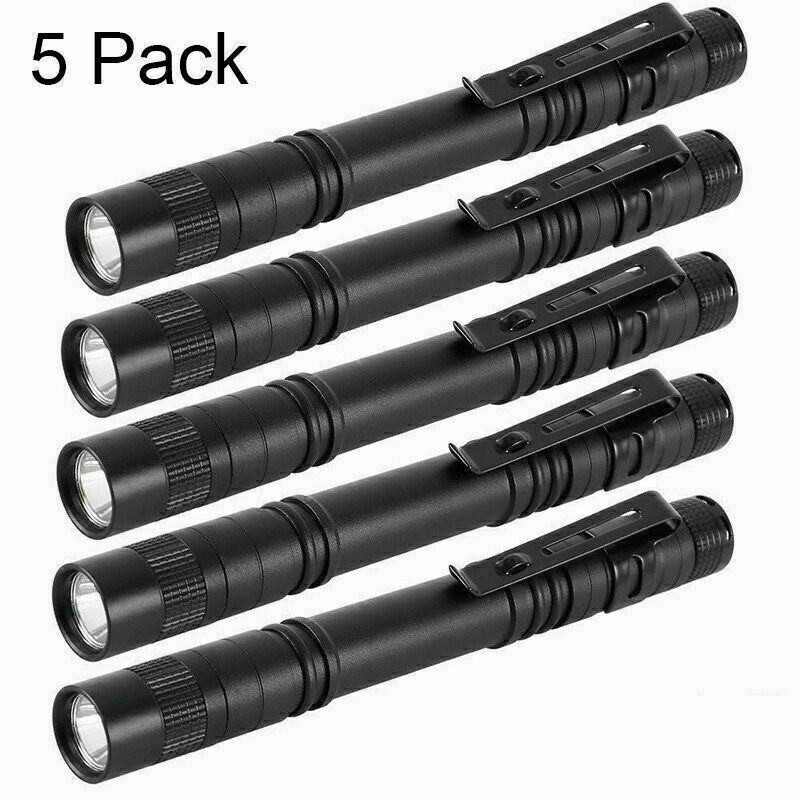 5Pcs LED Flashlight Portable Pen Torch Lamp Clip Mini Light Penlight US