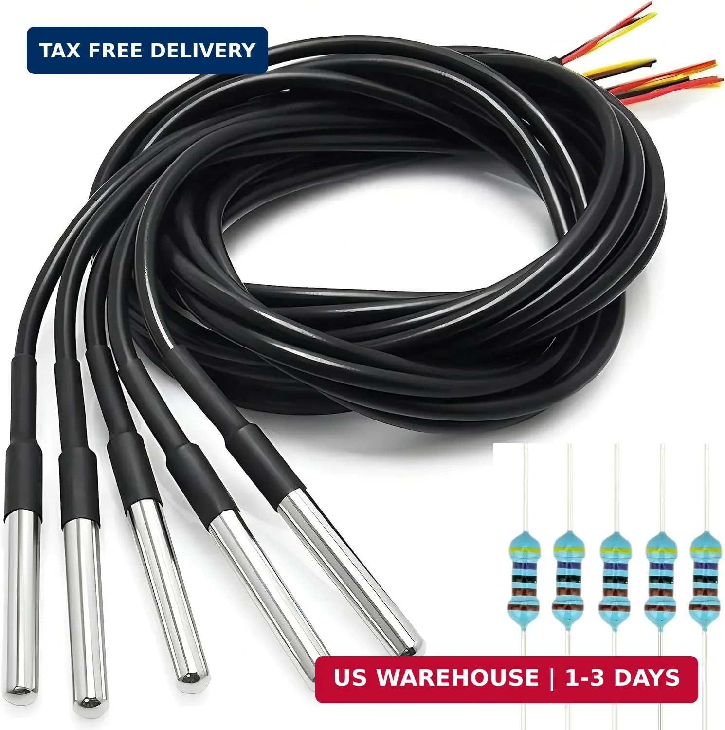 WWZMDiB 5 Pcs DS18B20 Temperature Sensor Probe High-Accuracy Waterproof Equipped