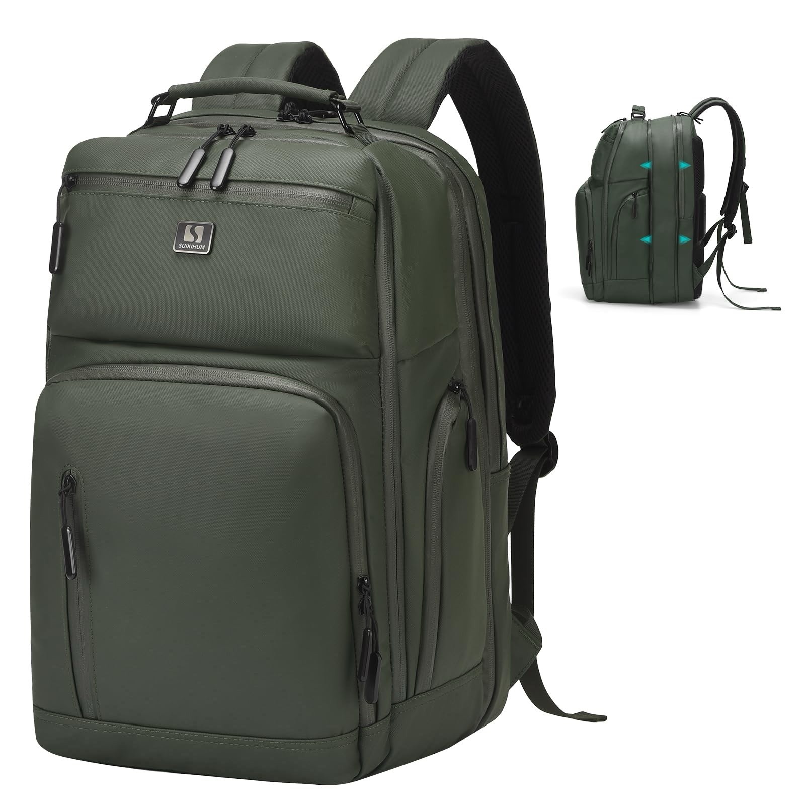 SUIKIHUM Expandable Business Backpack With 17" Laptop Compartment - DARK GREEN
