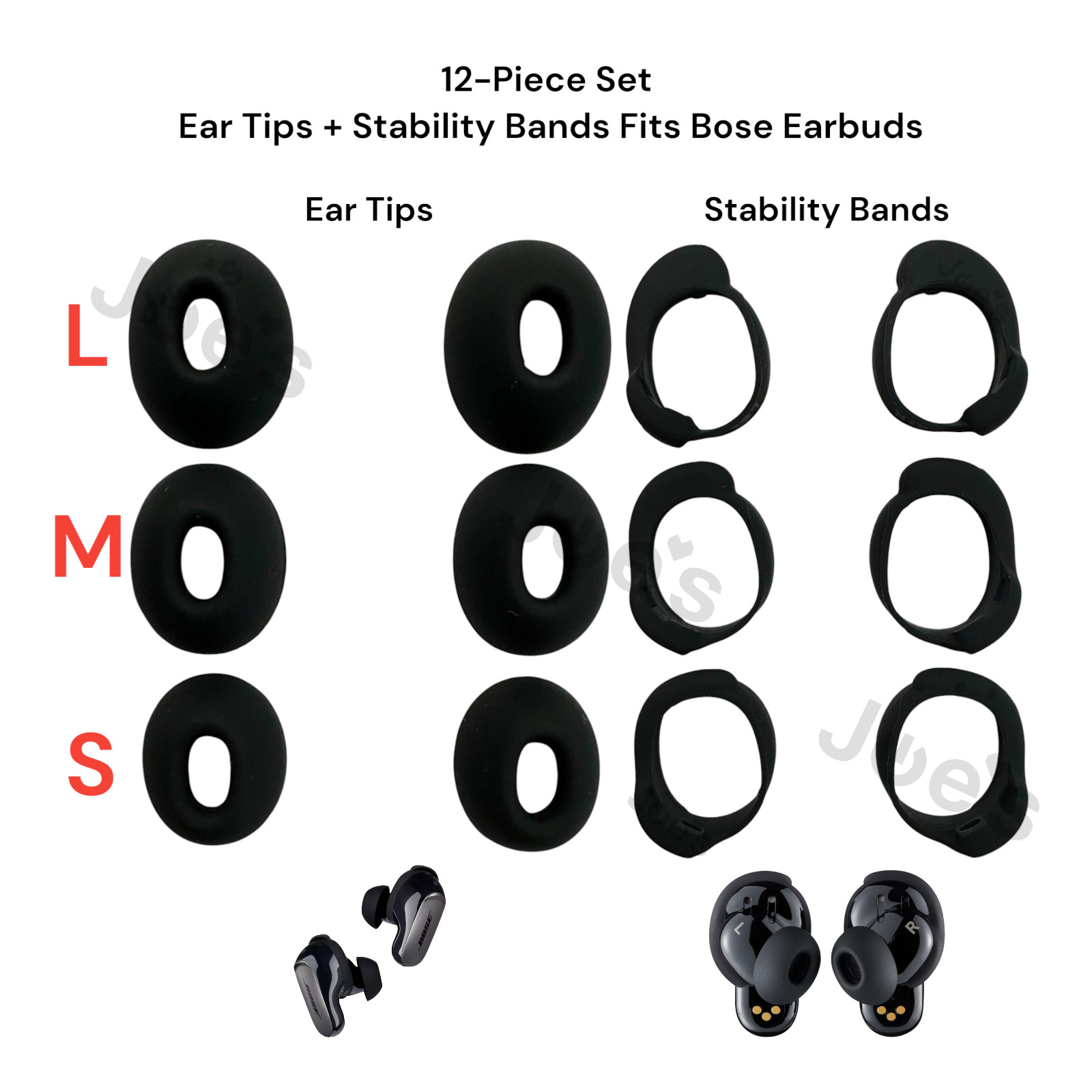 Bose QuietComfort Ultra II (2025) Ear Tips & Stability Bands Set 12-Piece Black