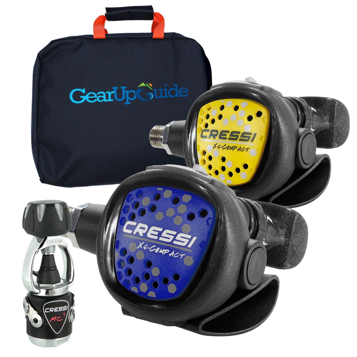 Cressi Compact MC9 Regulator & Octo w/ Gear up Guide Regulator Bag, Blue