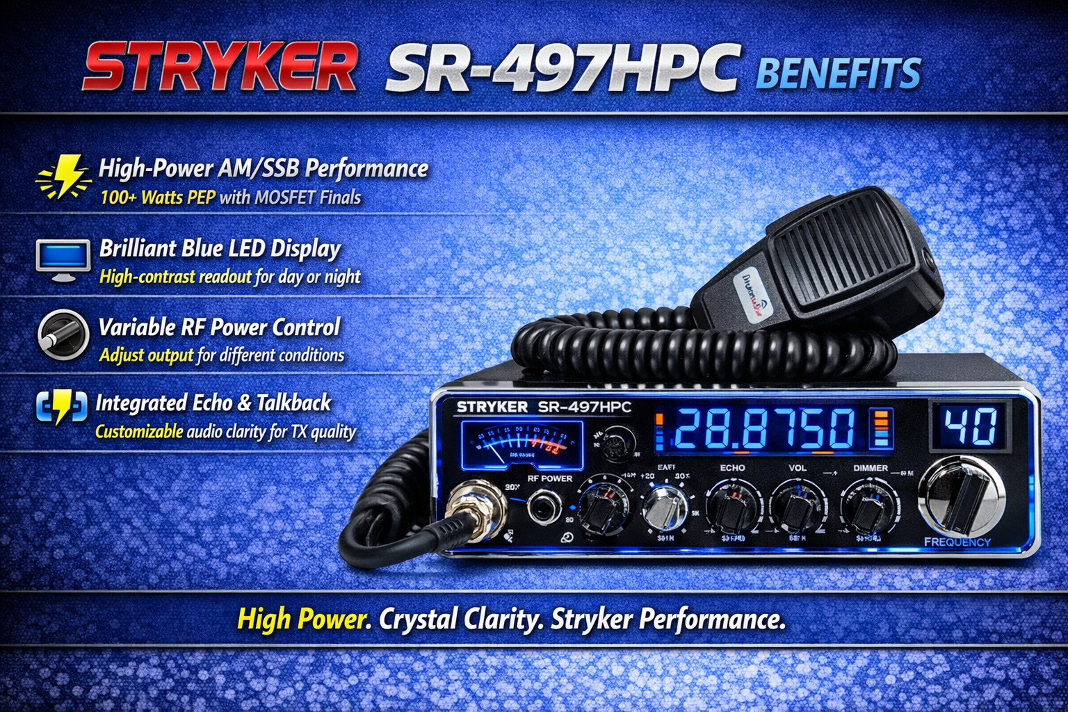 Stryker SR-497HPC 10 Meter Export Radio – High Power Trucker Mobile – Long Range