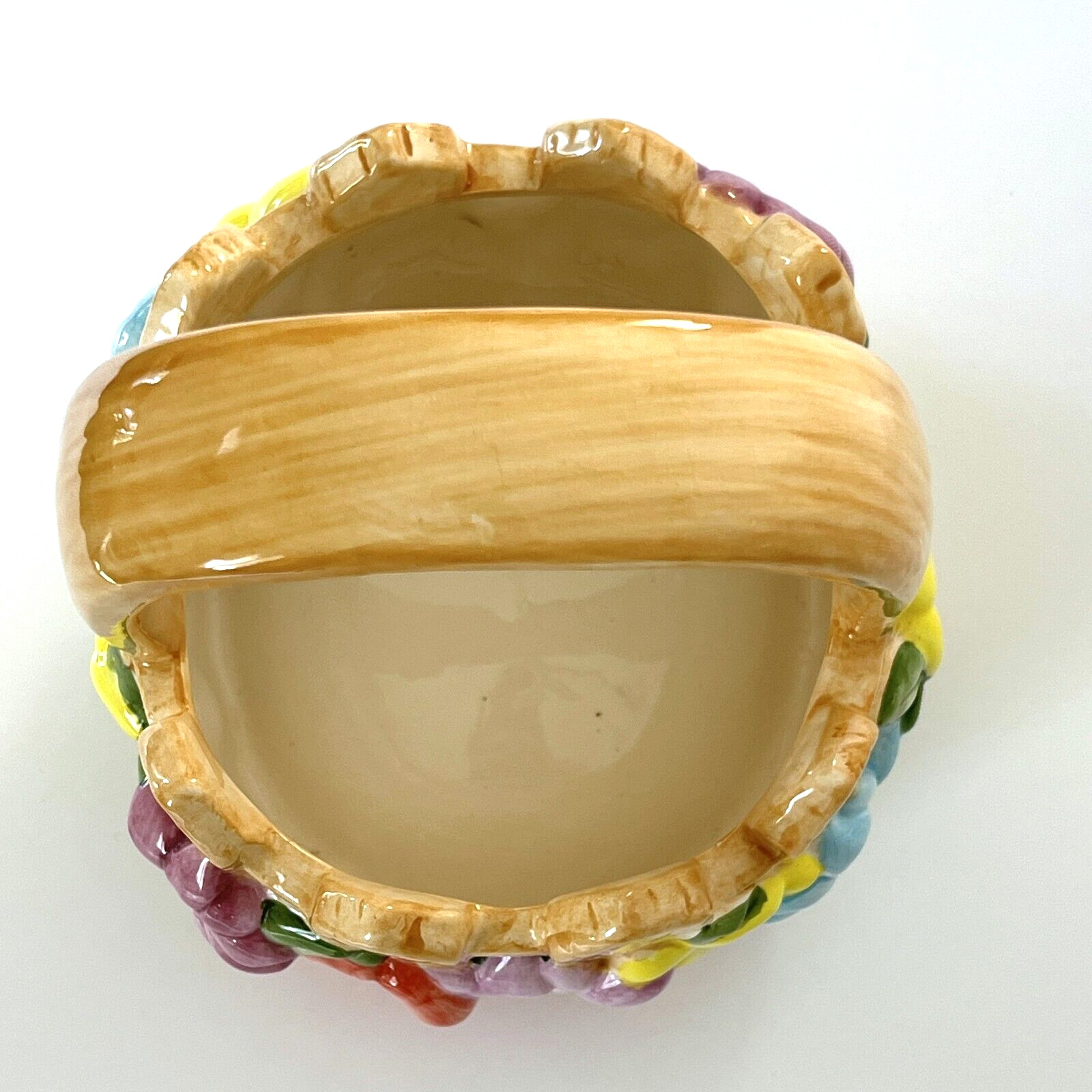 Ceramic Basket Planter Easter Spring Picket Fence Multicolor Spring Flowers
