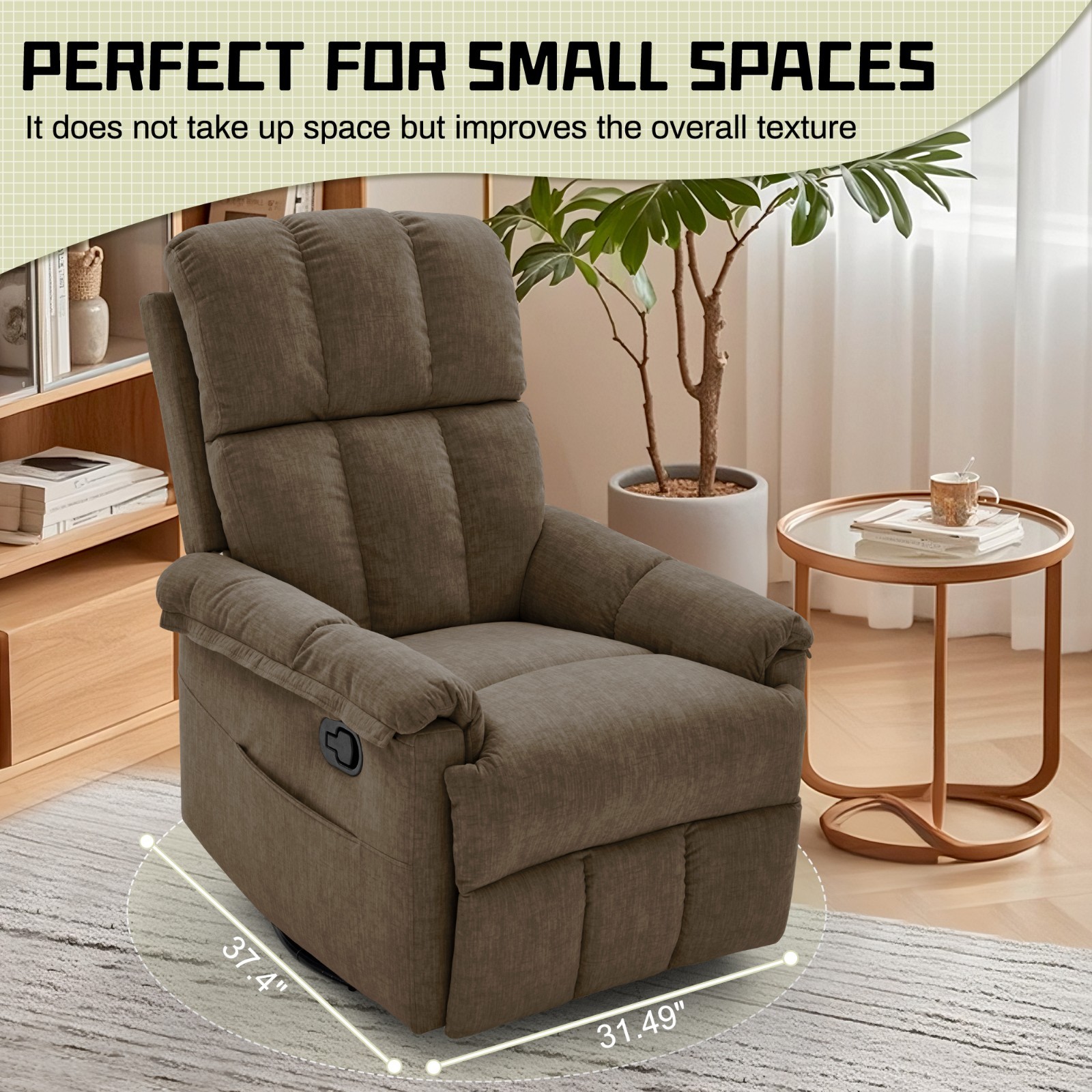 Korser 360°Swivel Recliner Chair with Side Pockets Small Rocker Recliner Nursery