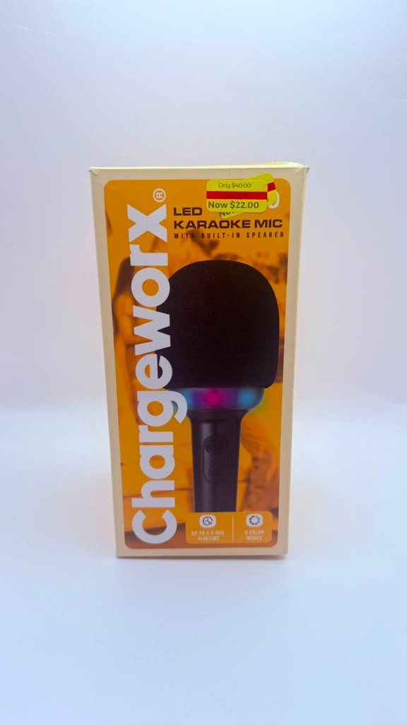 Chargeworx LED Karaoke Microphone with Built-In Speaker Bluetooth Black