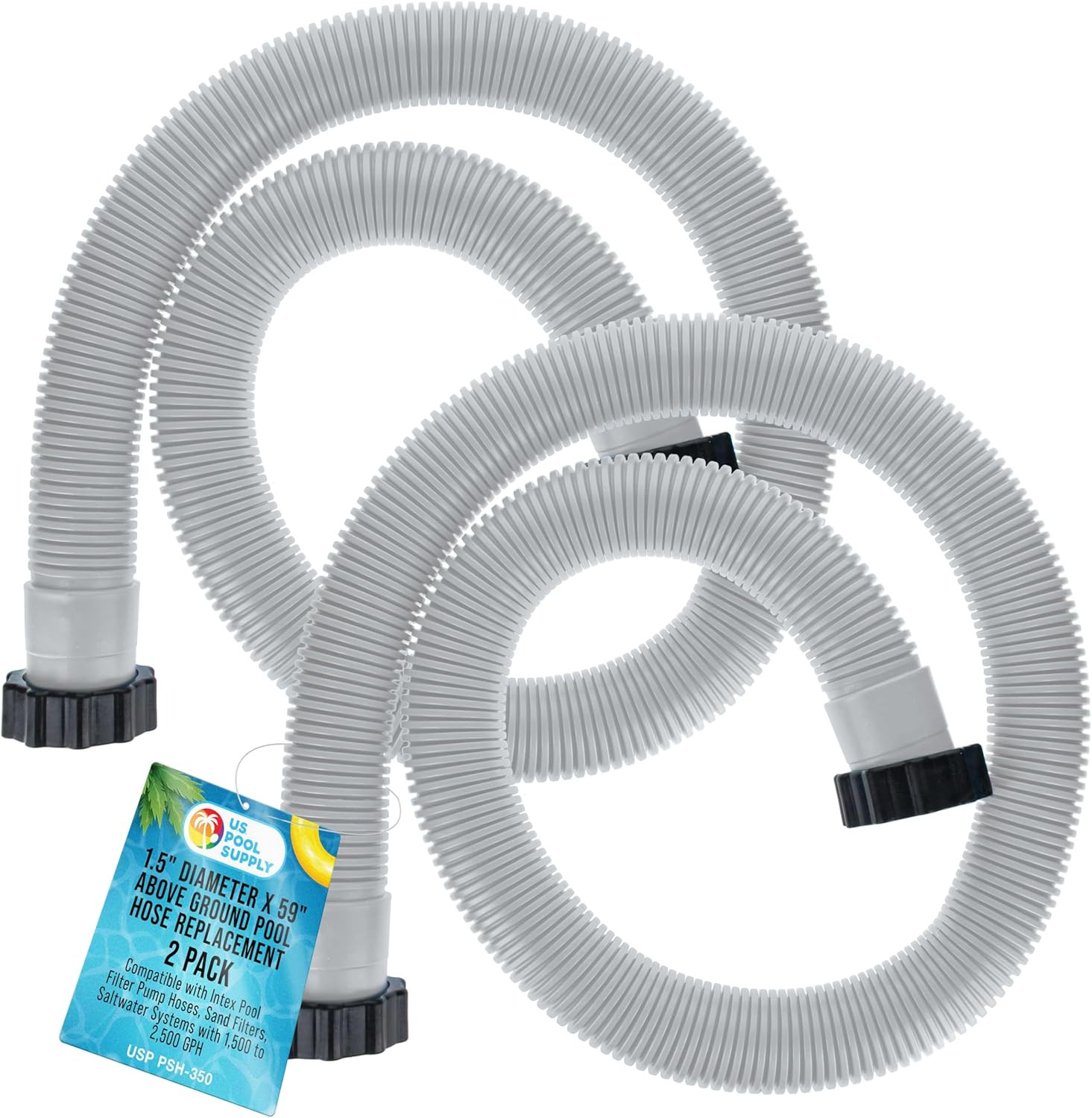 above Ground Pool Hose Replacement 1.5" Diameter X 59" Long, Pack of 2 - Compati