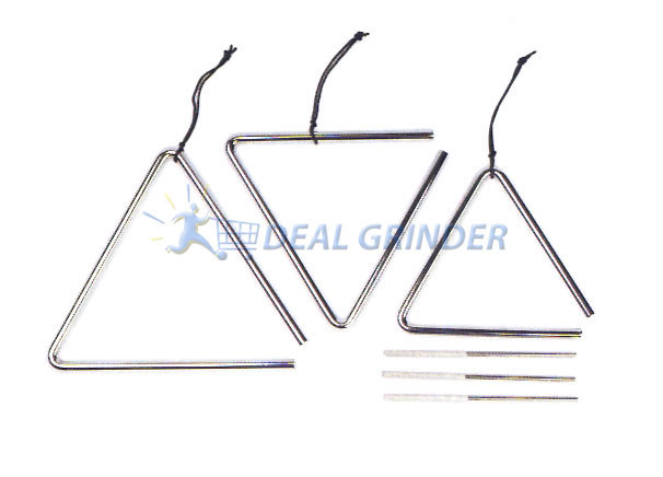 6, 7, & 8" Chrome MUSIC PERCUSSION TRIANGLE SET w/ Strikers and Case -NEW!
