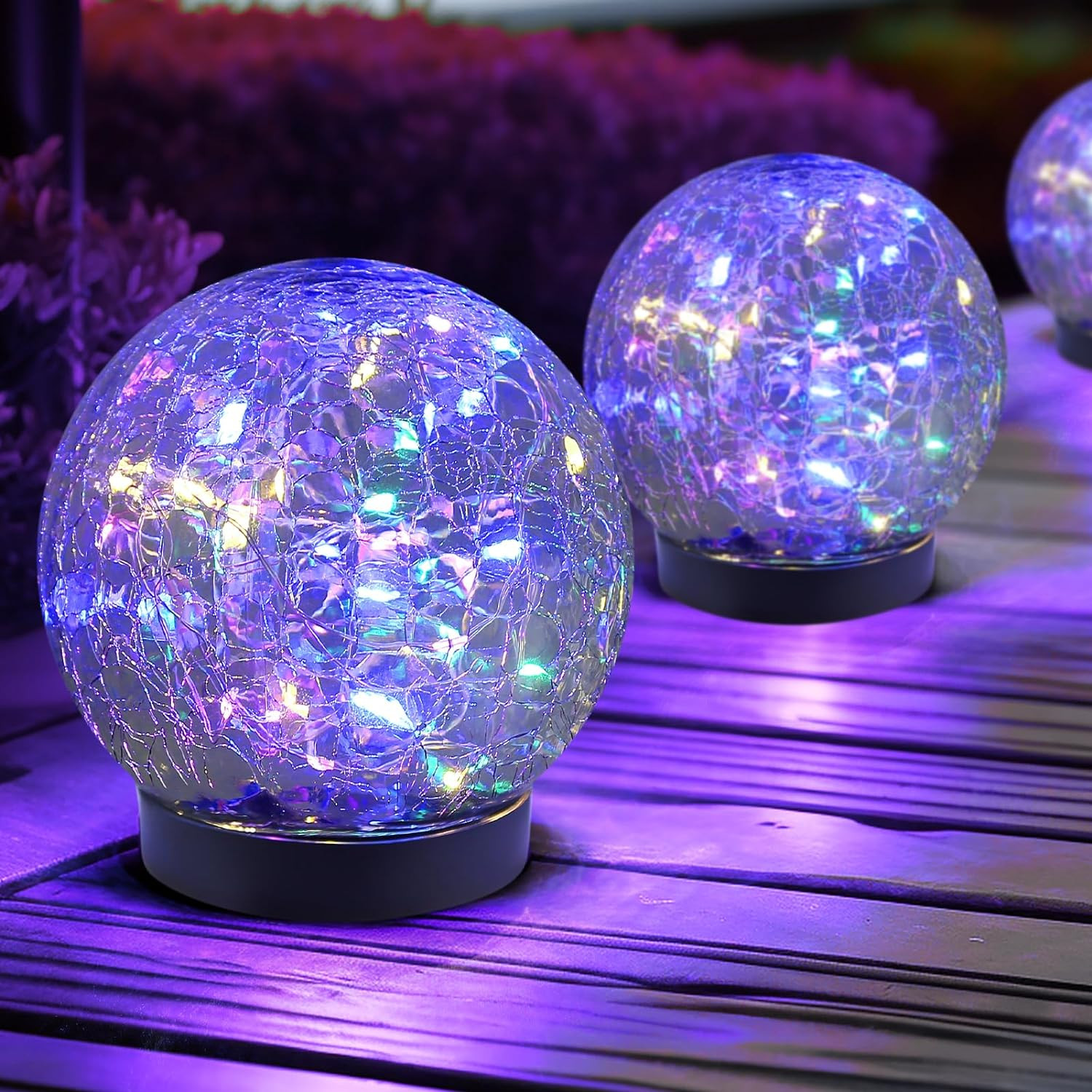 Solar Globe Lights Outdoor Waterproof-Solar Balls for Garden-Cracked Glass Ball