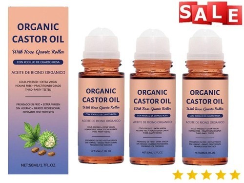 1~3x Organic Golden Castor Oil Roll-On with Rose Quartz for Skin,Hair&Wrinkle *