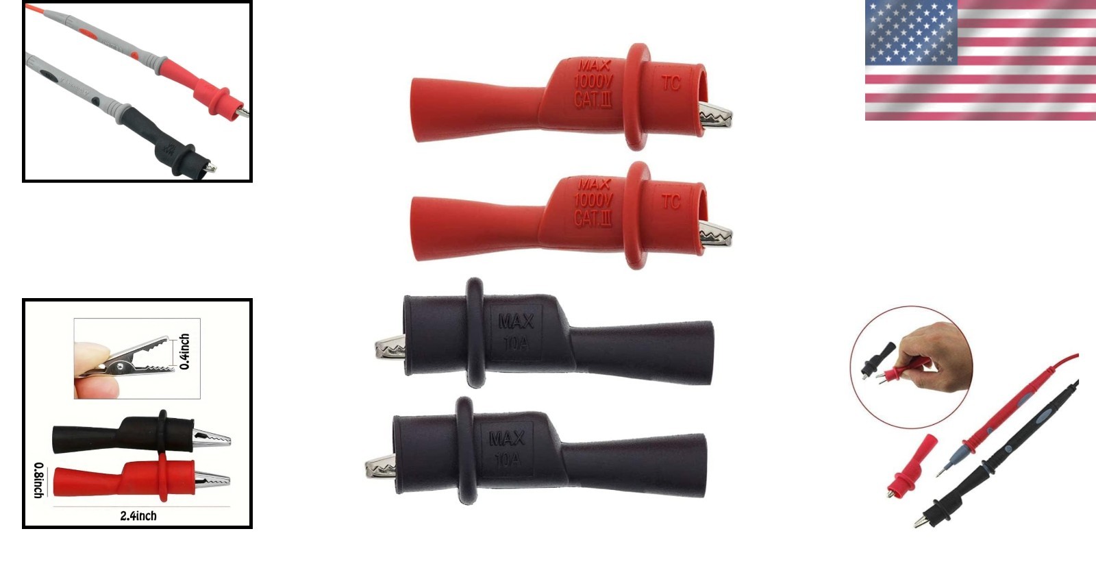 High-Performance 4 Pcs Alligator Clips with Gold-Plated Tips for Multimeters