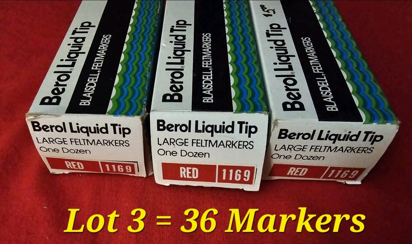 Berol Liquid Tip 1169 Red Large Felt Markers Lot of 3 Dozen Vintage USA