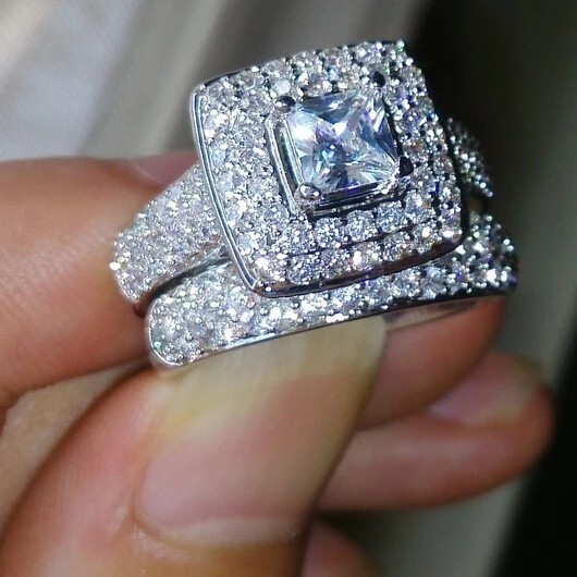 Silver Plated Ring 2 CT Simulated Diamond Bridal Ring Set November Gift Ring