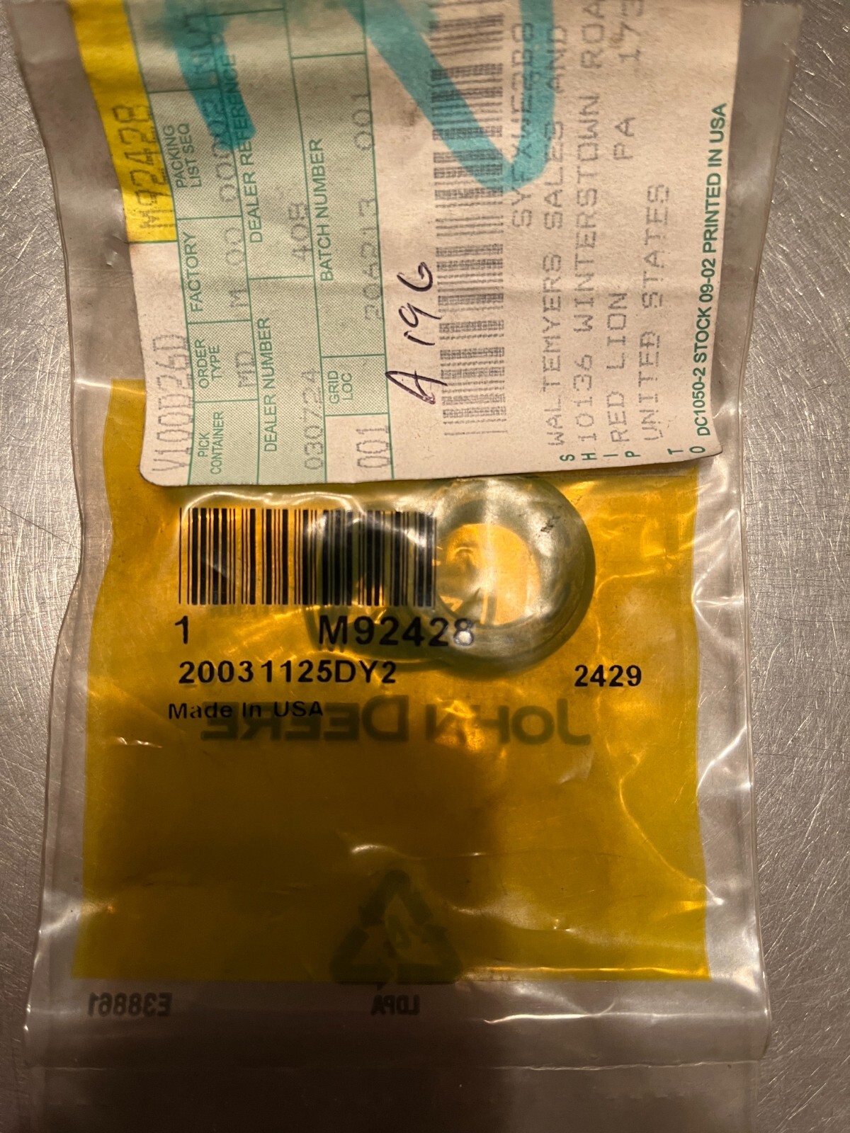 M92428 Genuine OEM John Deere Switch Retainer NUT
