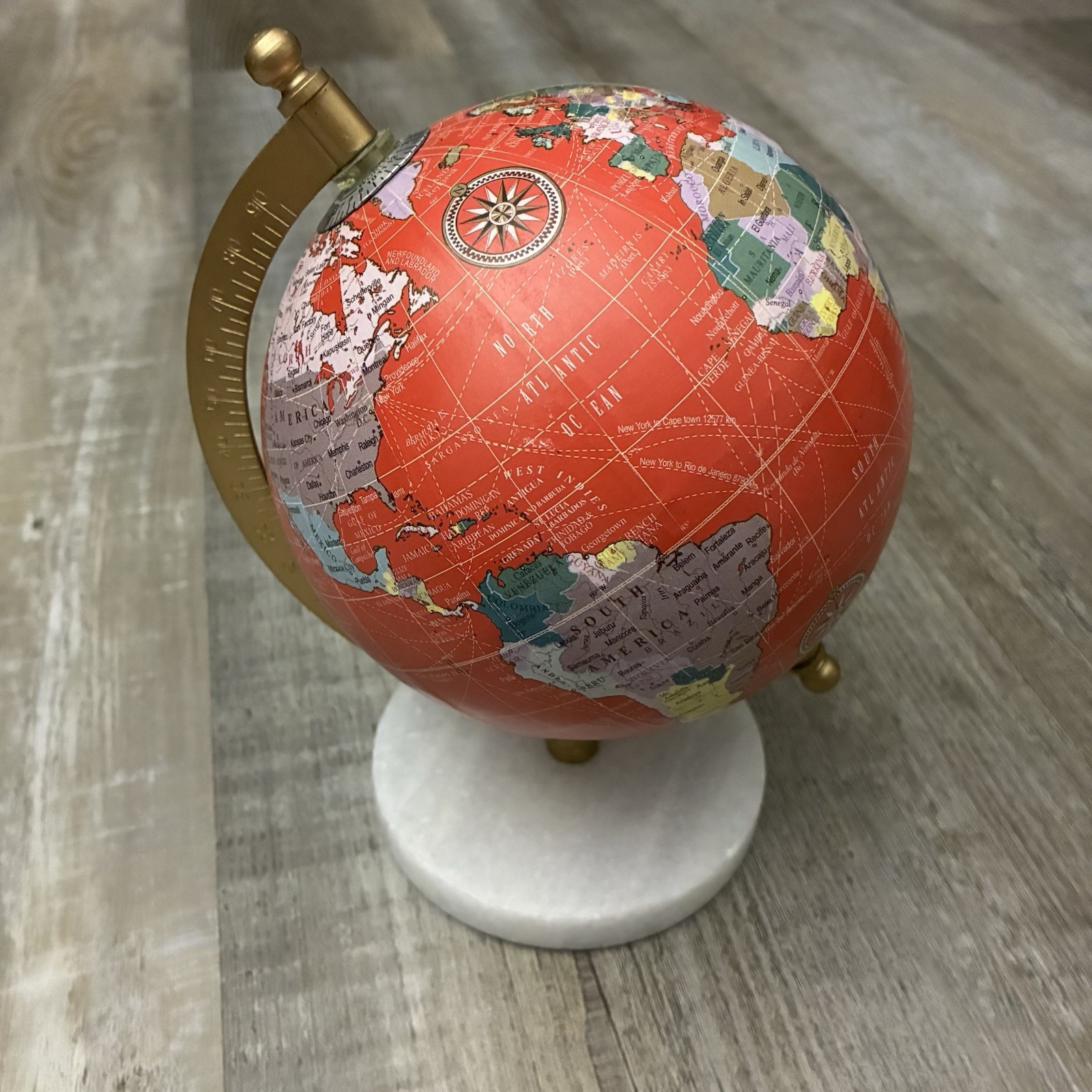 Tabletop Globe 8" Small Red Spinning/Rotating Detailed World Map Stone Base
