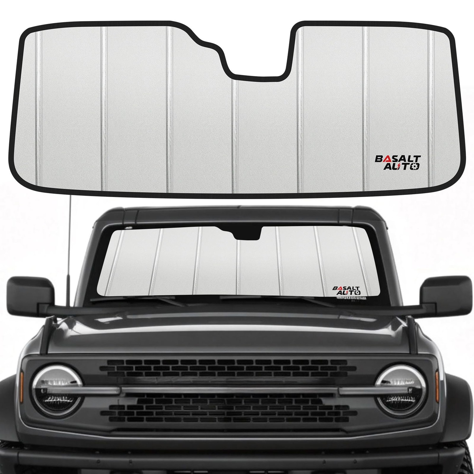 Windshield Sun Shade Deluxe Compatible for 2021-2026 Ford Bronco Silver Refle...