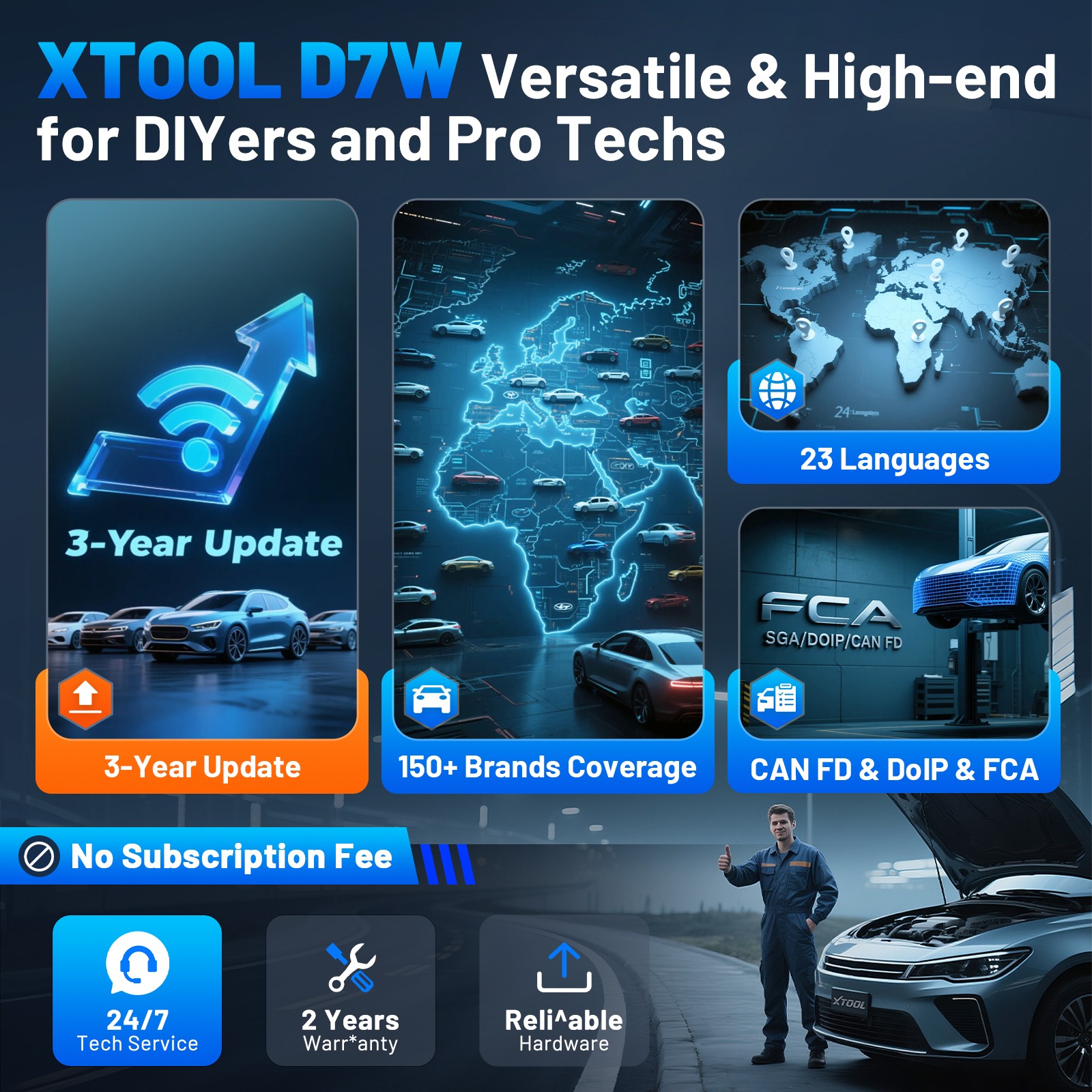 2026 XTOOL D7W Wireless OBD2 Scanner Bidirectional Diagnostic Tool ECU Coding