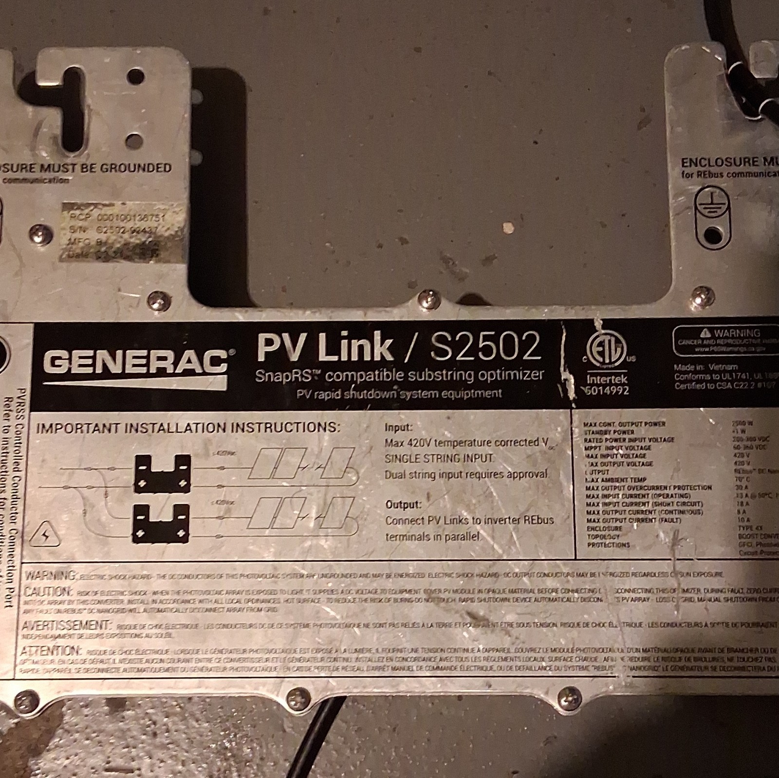 Generac S2502 PV Link, part of the Pika series.