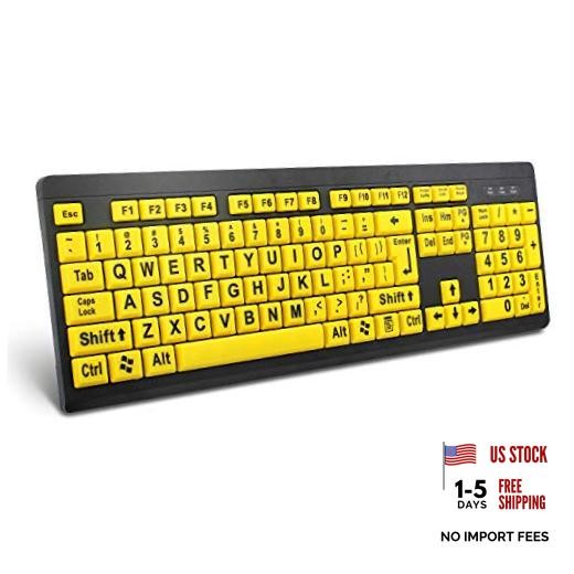 Large Print Computer Keyboard, Wired USB High Contrast Keyboard with