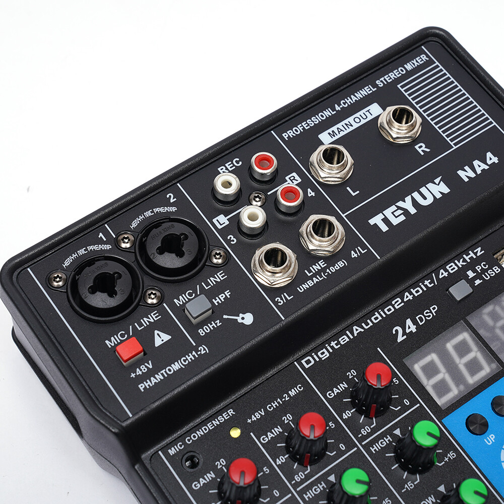 Mini Audio Mixer Bluetooth USB DJ Console 4 Channel Karaoke Live Studio 24 DSP