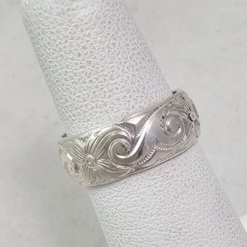 Size 4 Sterling Handmade Toe or Pinky Ring Floral Scroll Pattern 925 SILVER