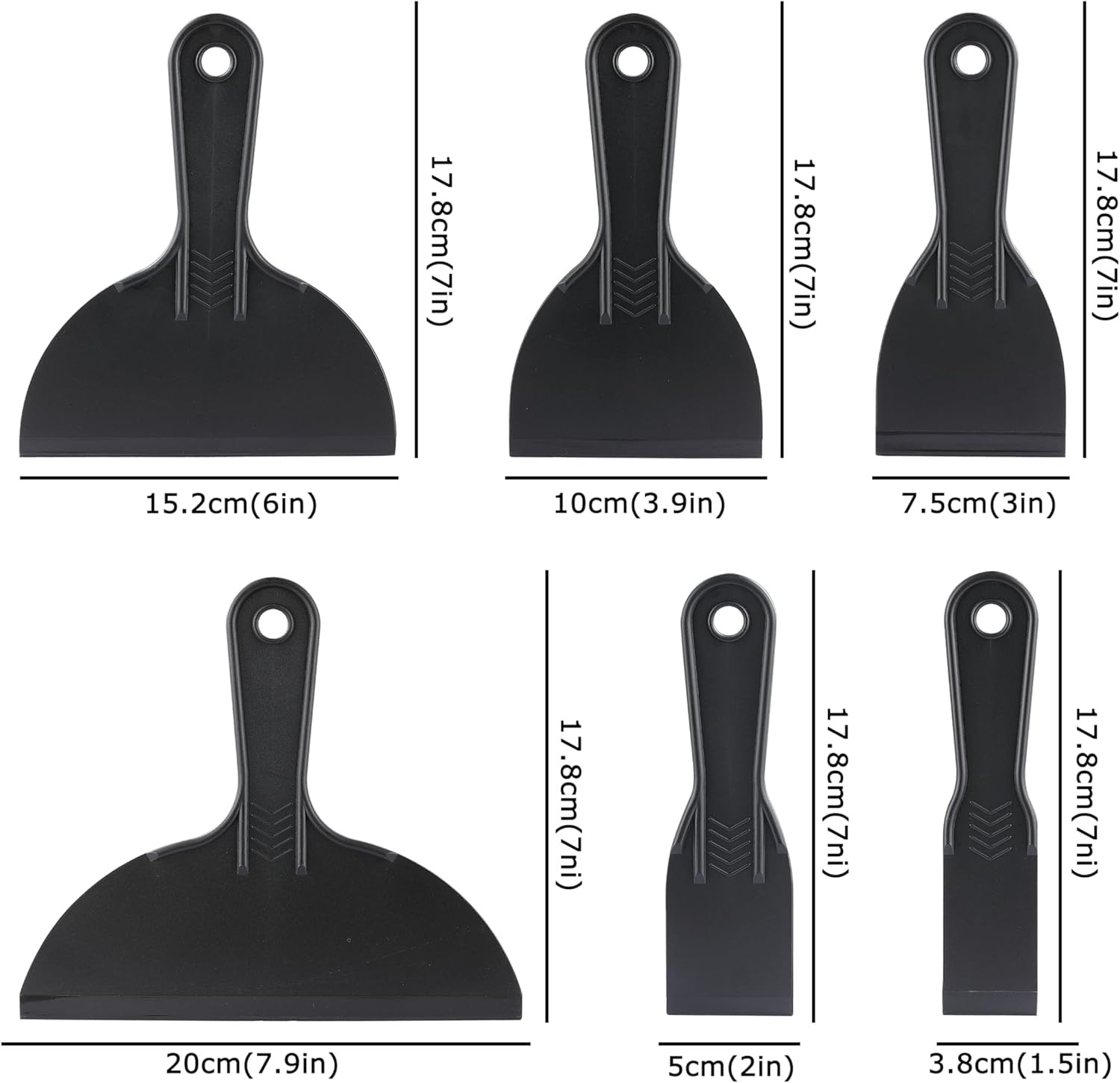 6 Pack Plastic Putty Knife, Durable Plastic Scraper Tool with No-Slip Grip for S