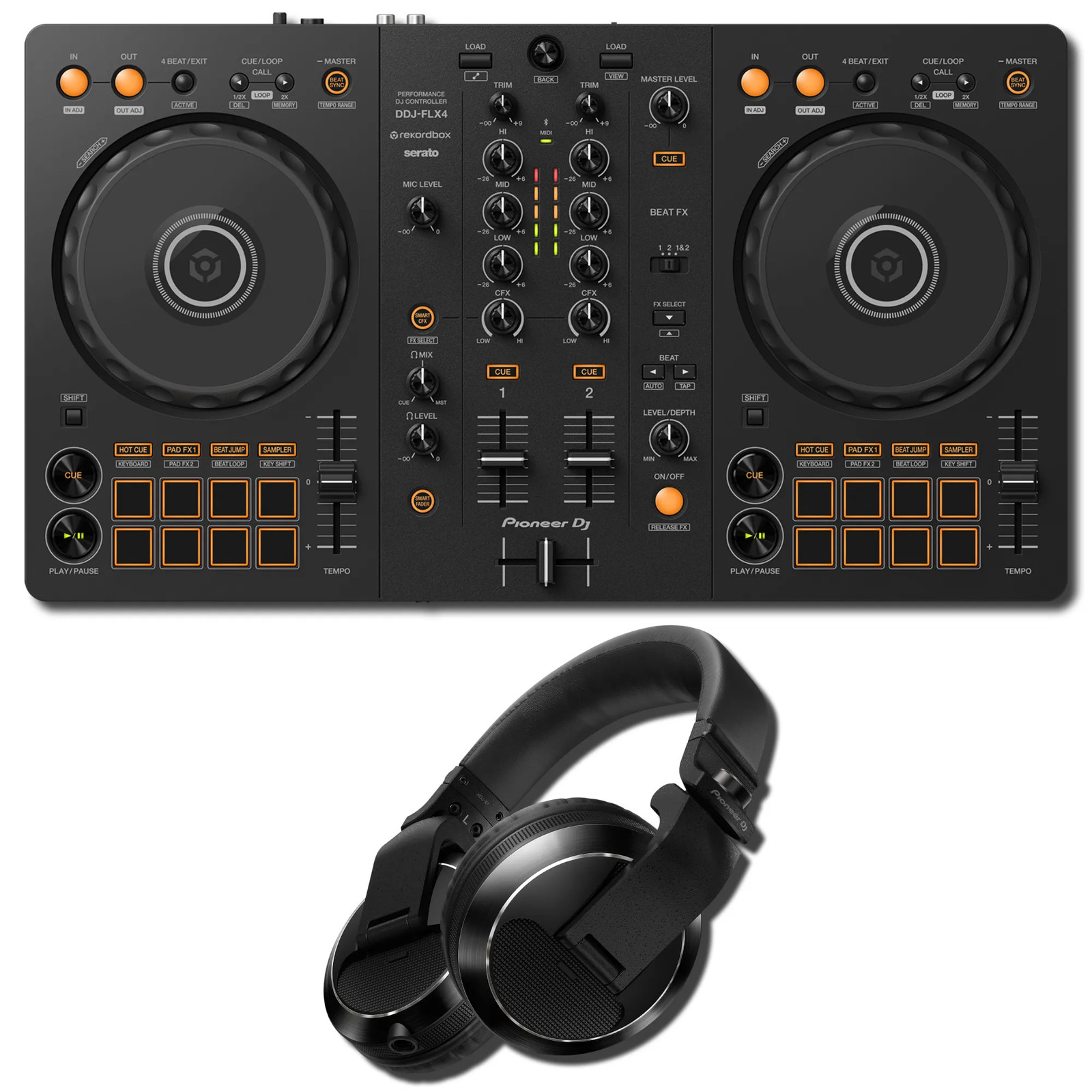 Pioneer DJ DDJ-FLX4 2-Channel DJ Controller w/ HDJ-X7-K Pro DJ Headphones