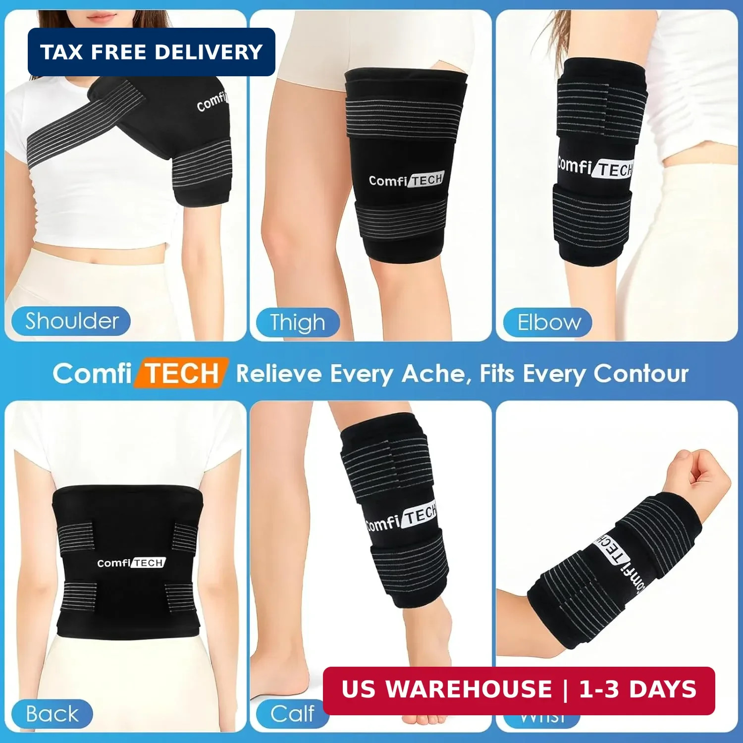 ComfiTECH Reusable Ice Pack, Soft Multipurpose Gel Cold Compress with 2 Adjustab