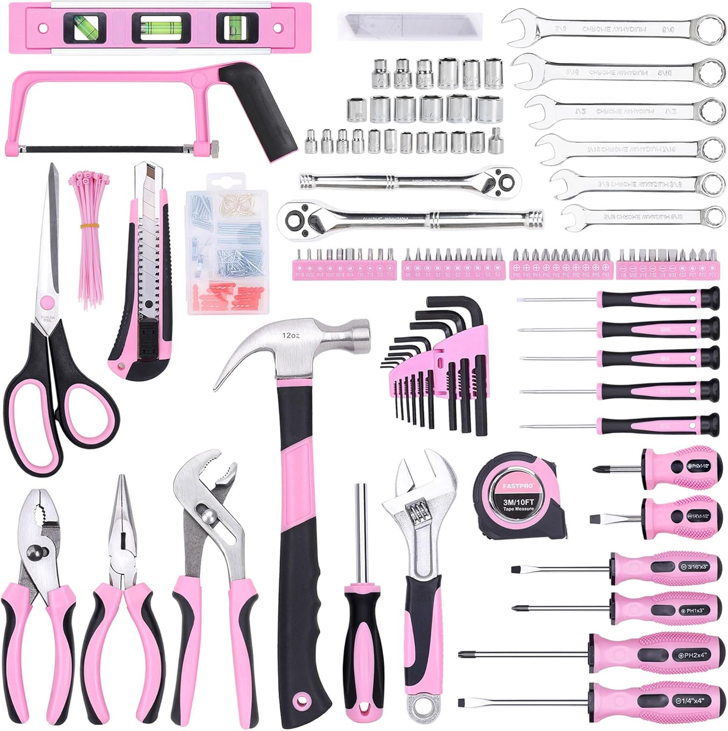 268-Piece Pink Tool Set with 20V Cordless Drill - Stylish & Functional!