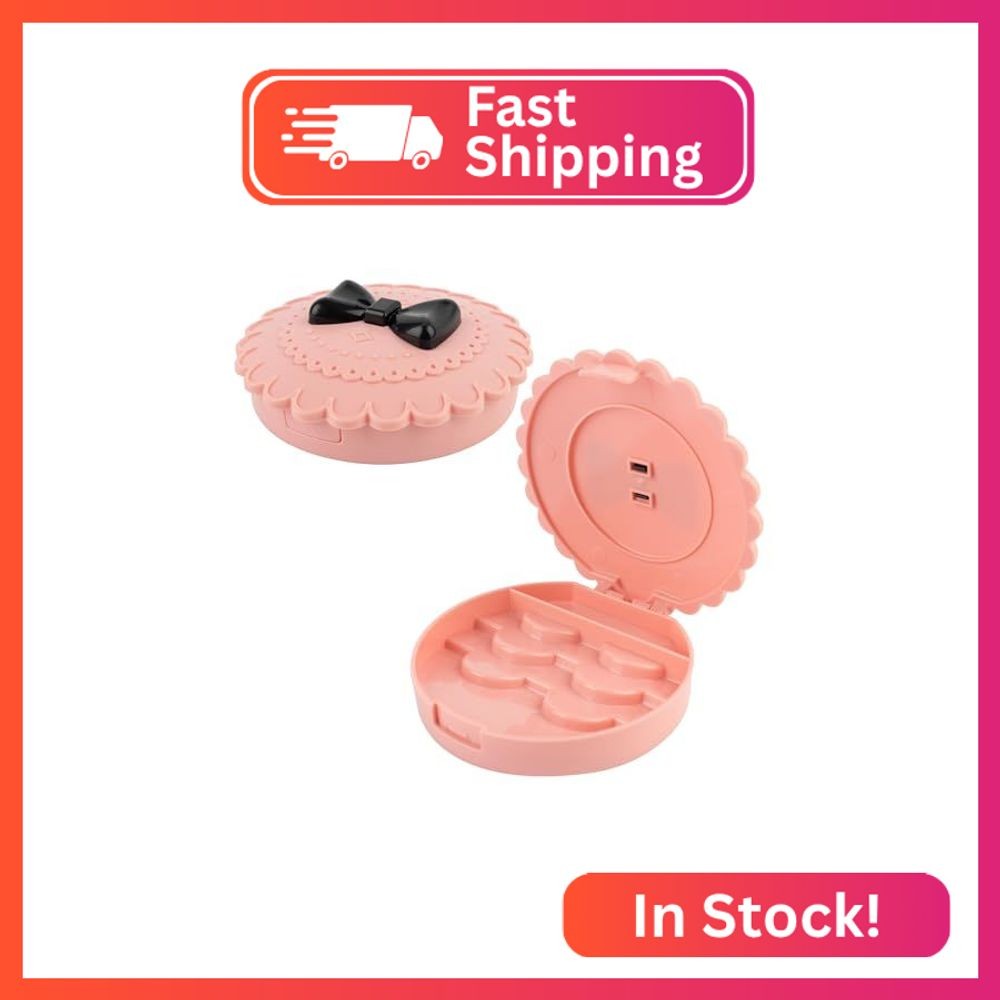AUEAR, 2 Pack of Bow Eyelashes Case Plastic Pink Storage Box for Travel Women an