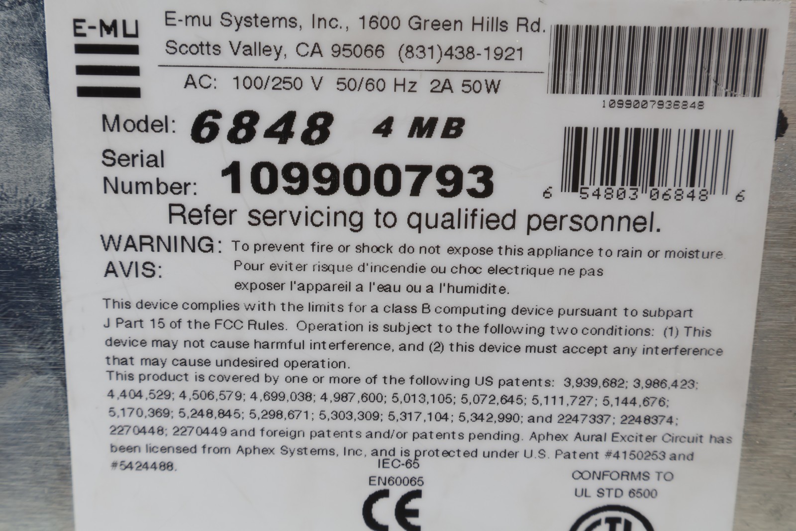 E-MU Systems E5000 Ultra 64-Voice Rack Mount MIDI Sampler Professional OEM