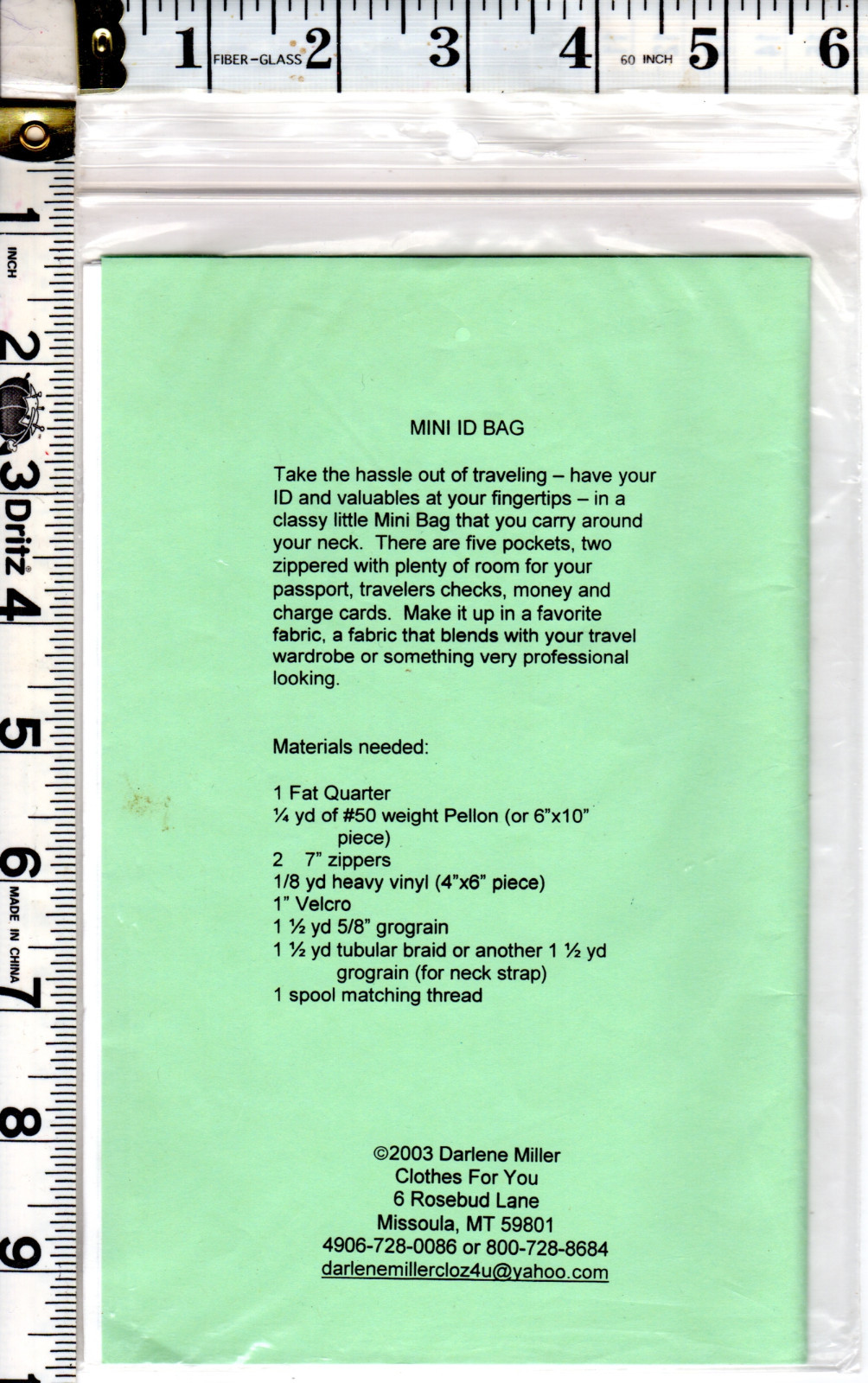 UNCUT 2003 Clothes For You Sewing Craft Applique Pattern "Mini ID Neckbag"
