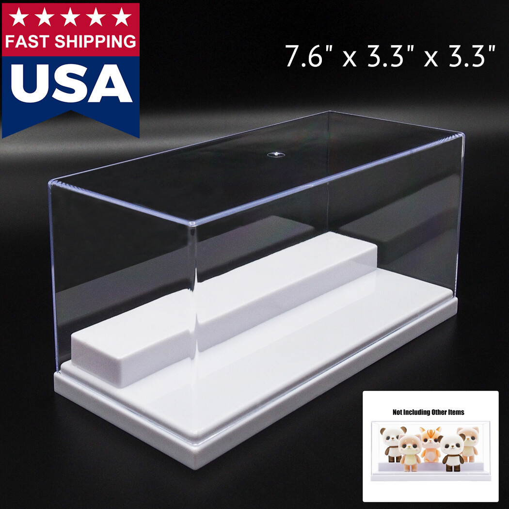 US Clear Acrylic Display Box Case 7.87" L Plastic 2 Step White Tray Dustproof UV
