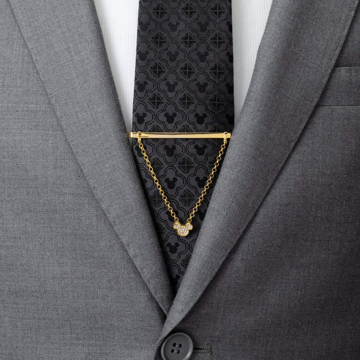 Disney Mickey Mouse Gold Crystal Chain Tie Bar