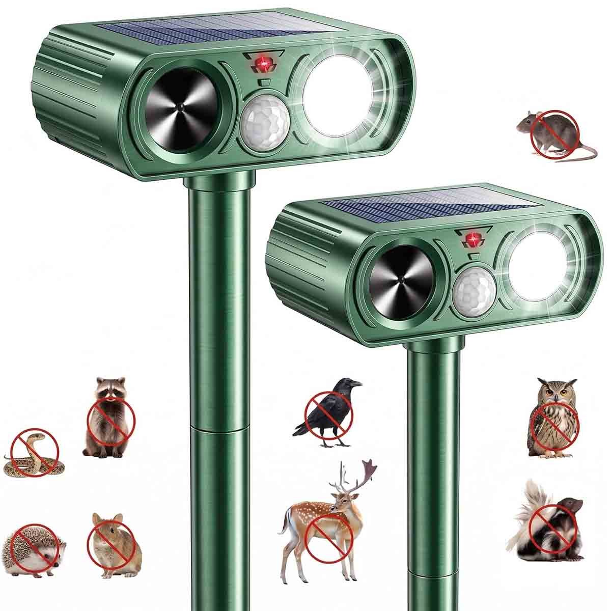 Solar Ultrasonic Outdoor Animal Repeller, Deer Repellent Device (2-Pack)