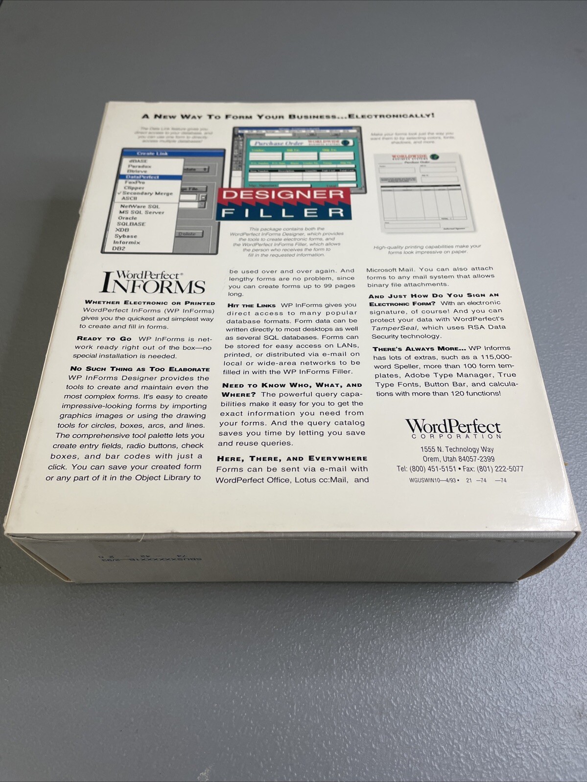 WordPerfect Informs Version 1.0 Windows Demo Eval Software BIG BOX New 1993 PC