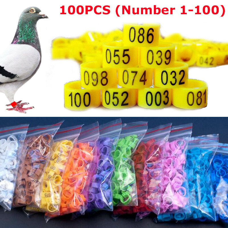 100PCS Bird Rings Leg Bands For Pigeon Parrot Poultry Clip Rings Number 1~100