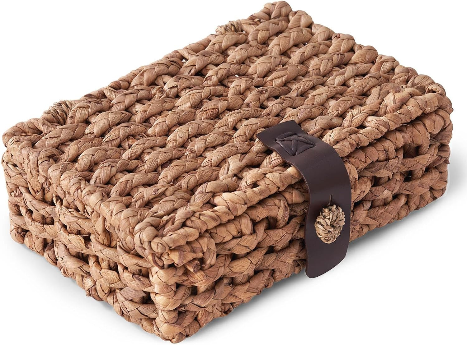 Decorative Box with Lid, Wicker Storage Basket, Water Hyacinth Woven Decorative