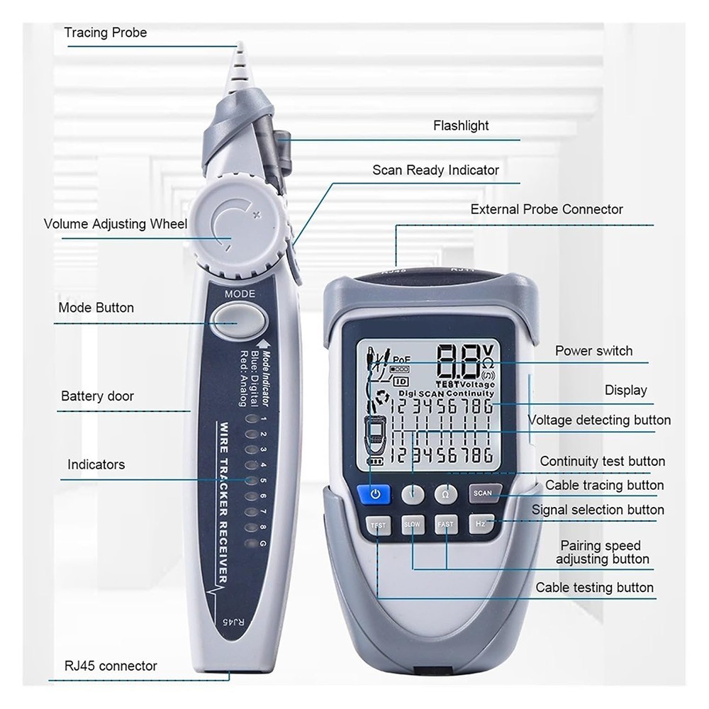 Digital LCD Cable Tester Wire Tracker Continuity Voltage Polarity Check POE Test