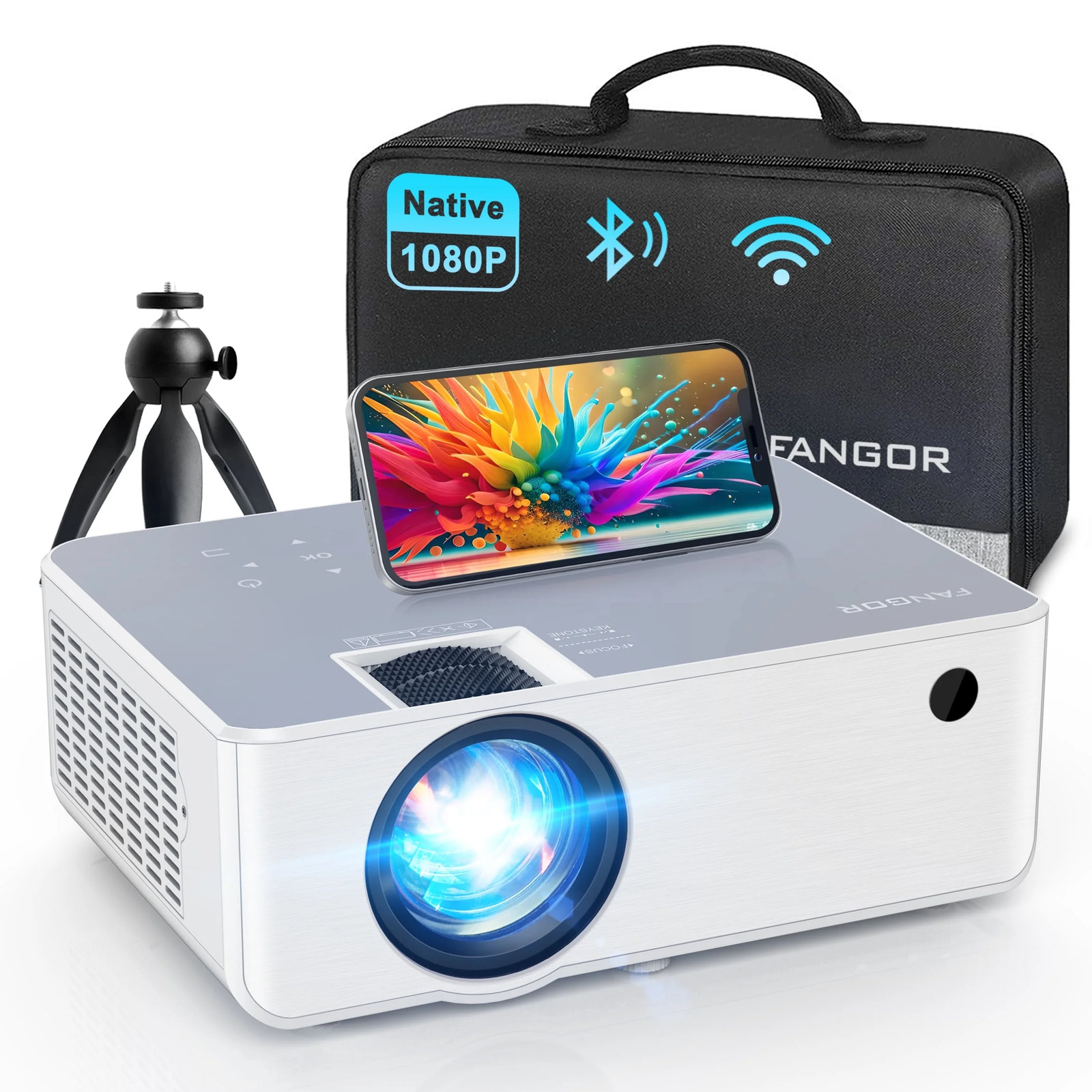 Wifi Bluetooth Projector, Portable Movie Projector Native 1080P for Home &Outdoo