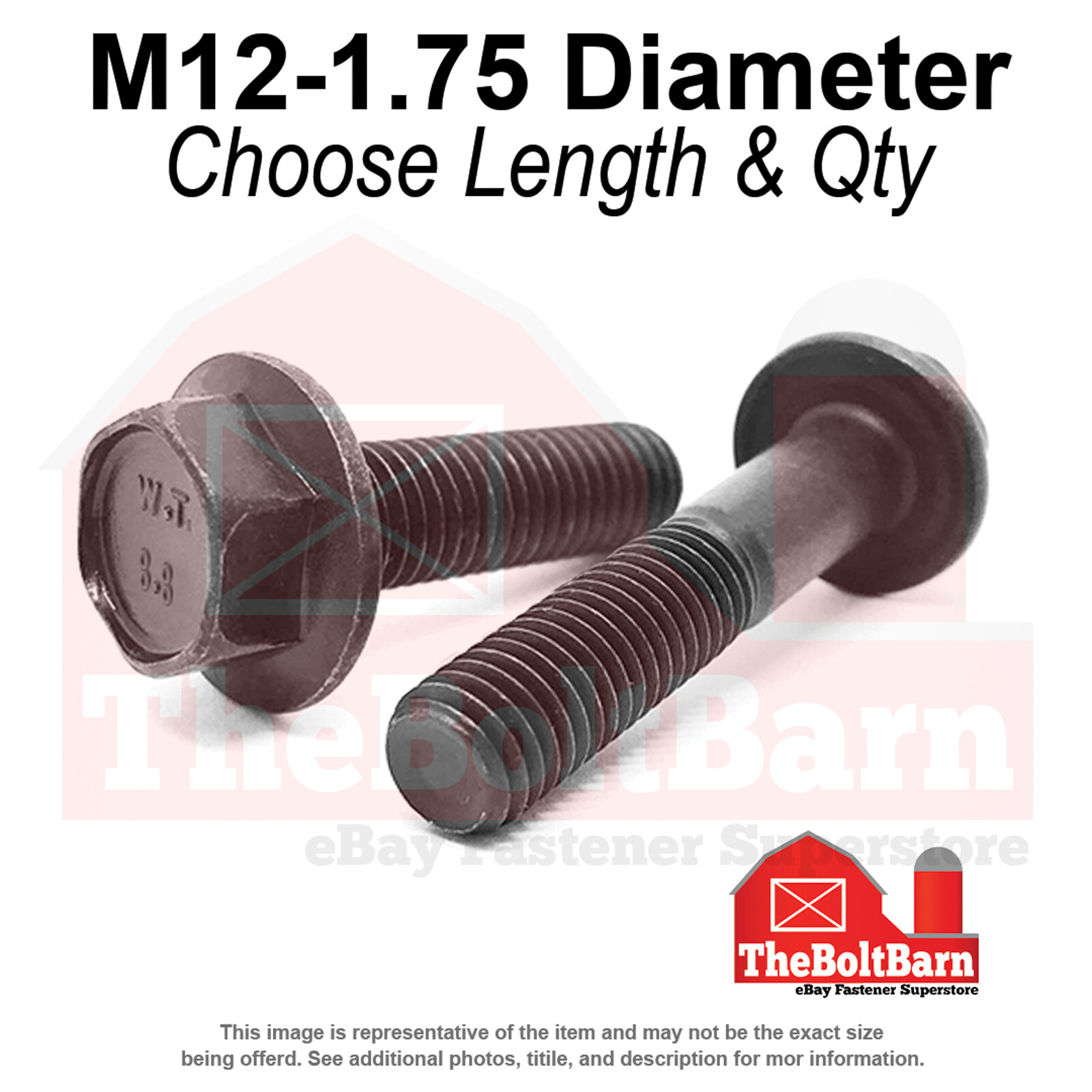 M12-1.75 Class 8.8 Hex Flange Screws Frame Bolts Plain (Pick Length & Qty)