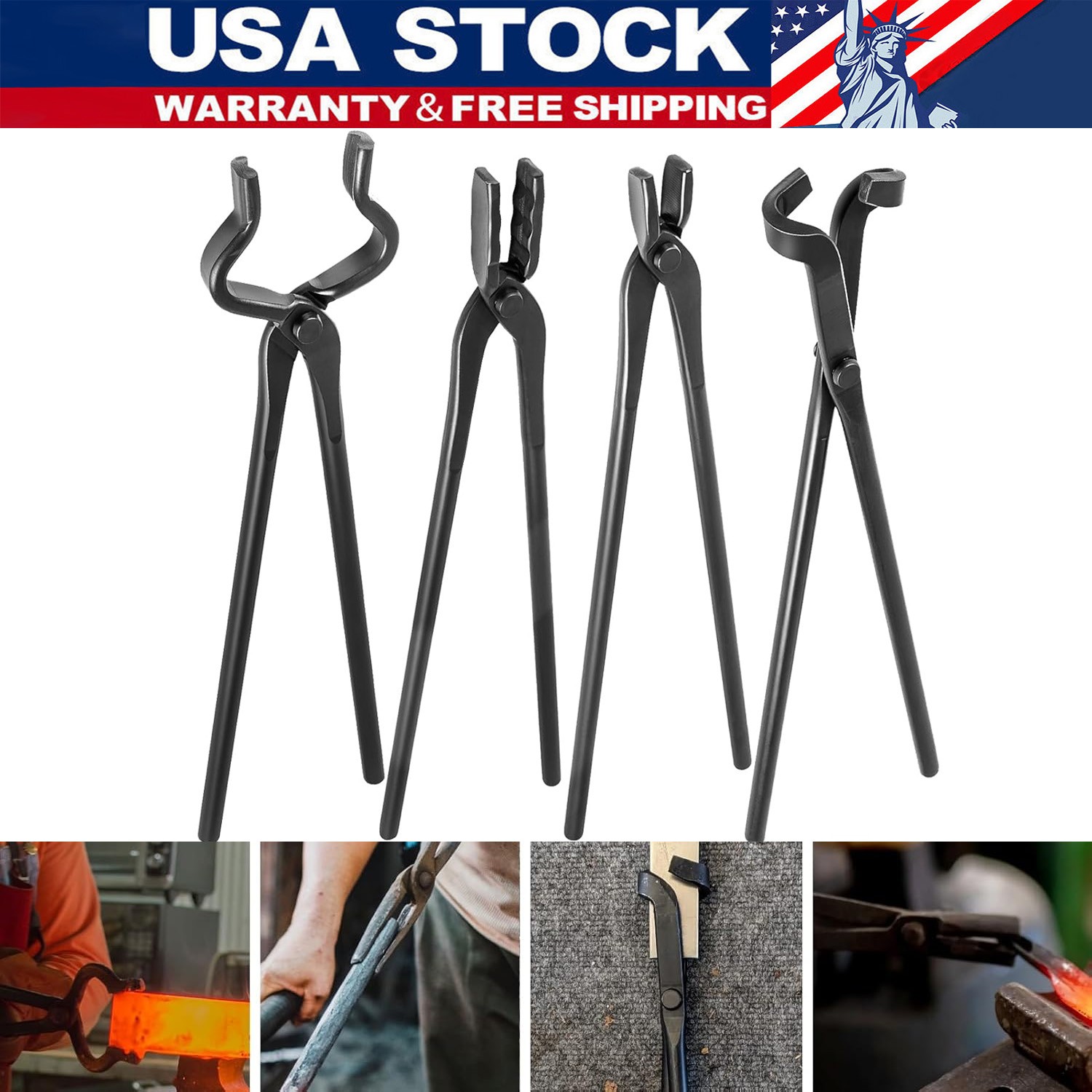 4Pcs Knife Making Tongs Set Bladesmith Blacksmith Knife Tong Anvil Vise Forge