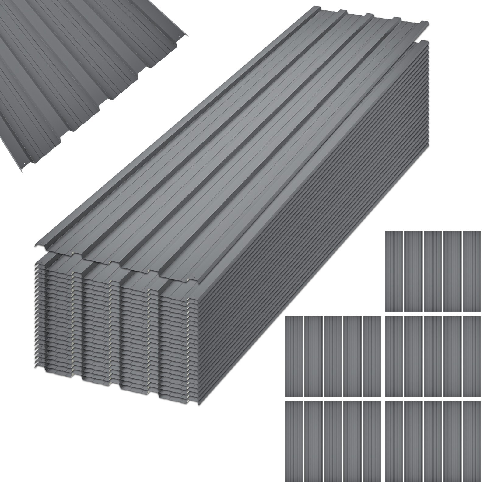 15 Pcs Galvanized Metal Roof Panels 16.77"x73.23" Screws Included Shed Gray