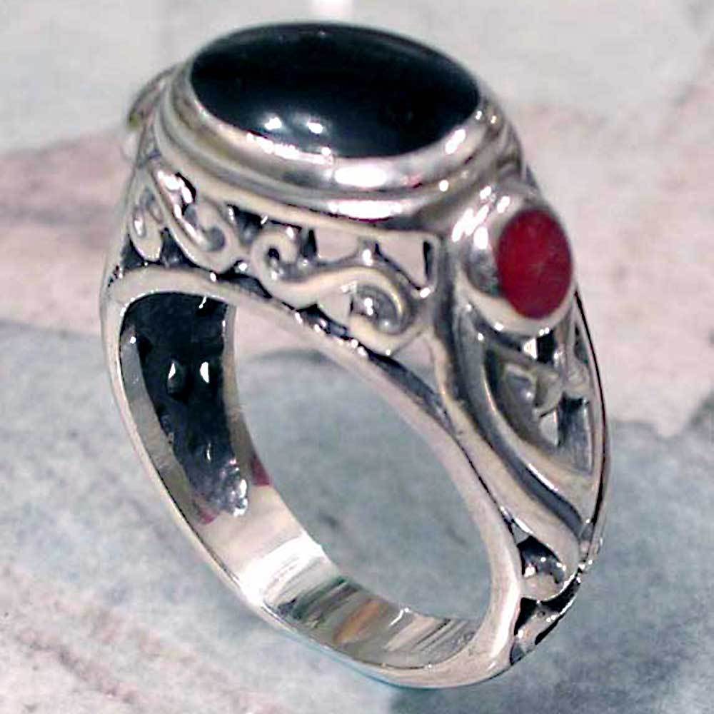 DAINTY FILIGREE SCROLL RECTANGLE ONYX RING - SIZE 8__925 STERLING SILVER